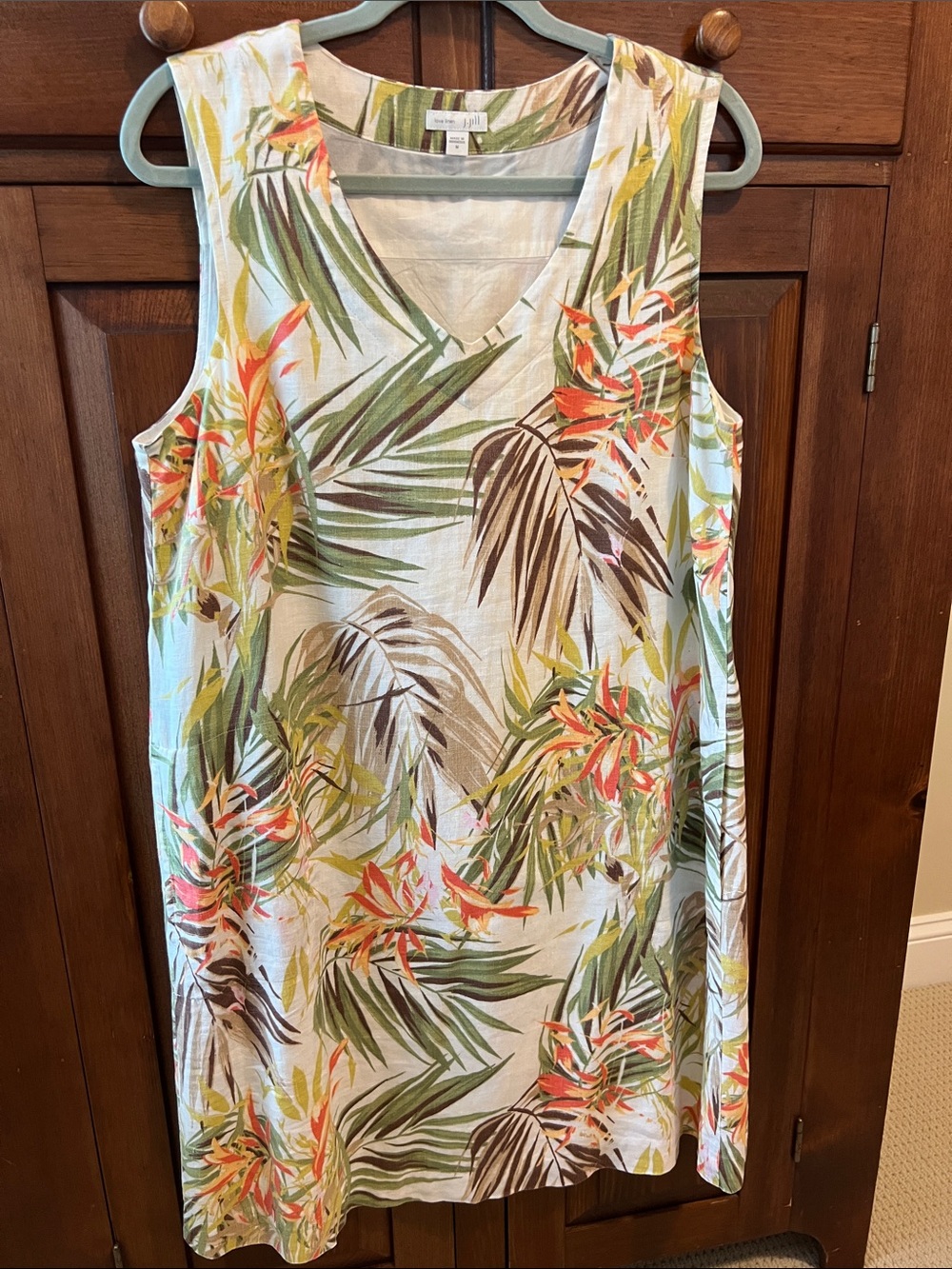 J Jill Tropical Print Lined Linen  Dress - size M